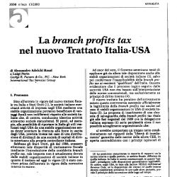 La branch profits tax nel nuovo Trattato Italia-USA, Il Fisco n.13/2000